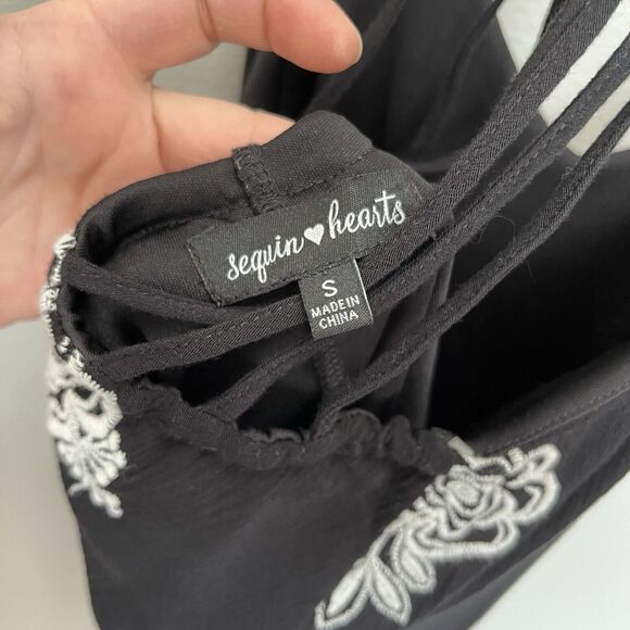 Sequin Hearts | Black & White Floral Embroidered Dress Strapped Back Small - Picture 7 of 8